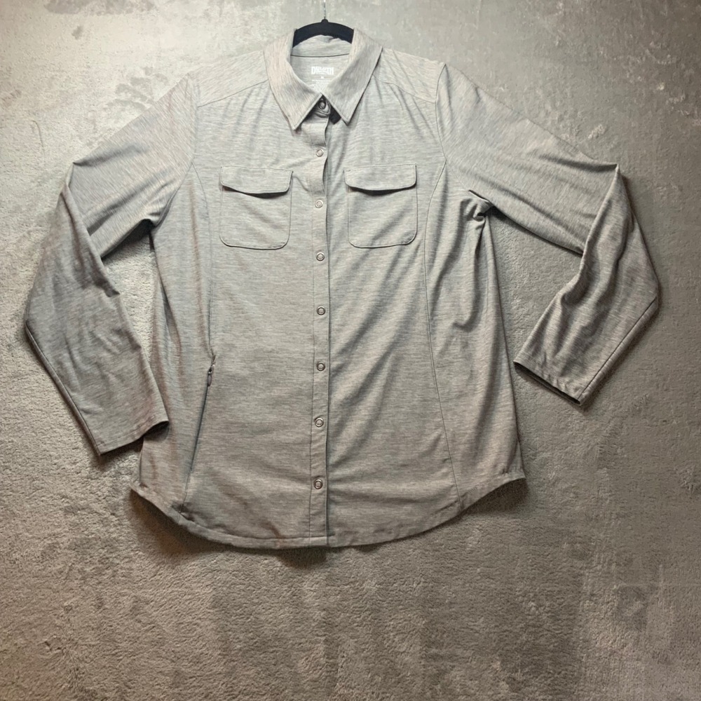 Duluth Trading Co Womens Gray Snap Front Performance Shirt Long Sleeve Medium